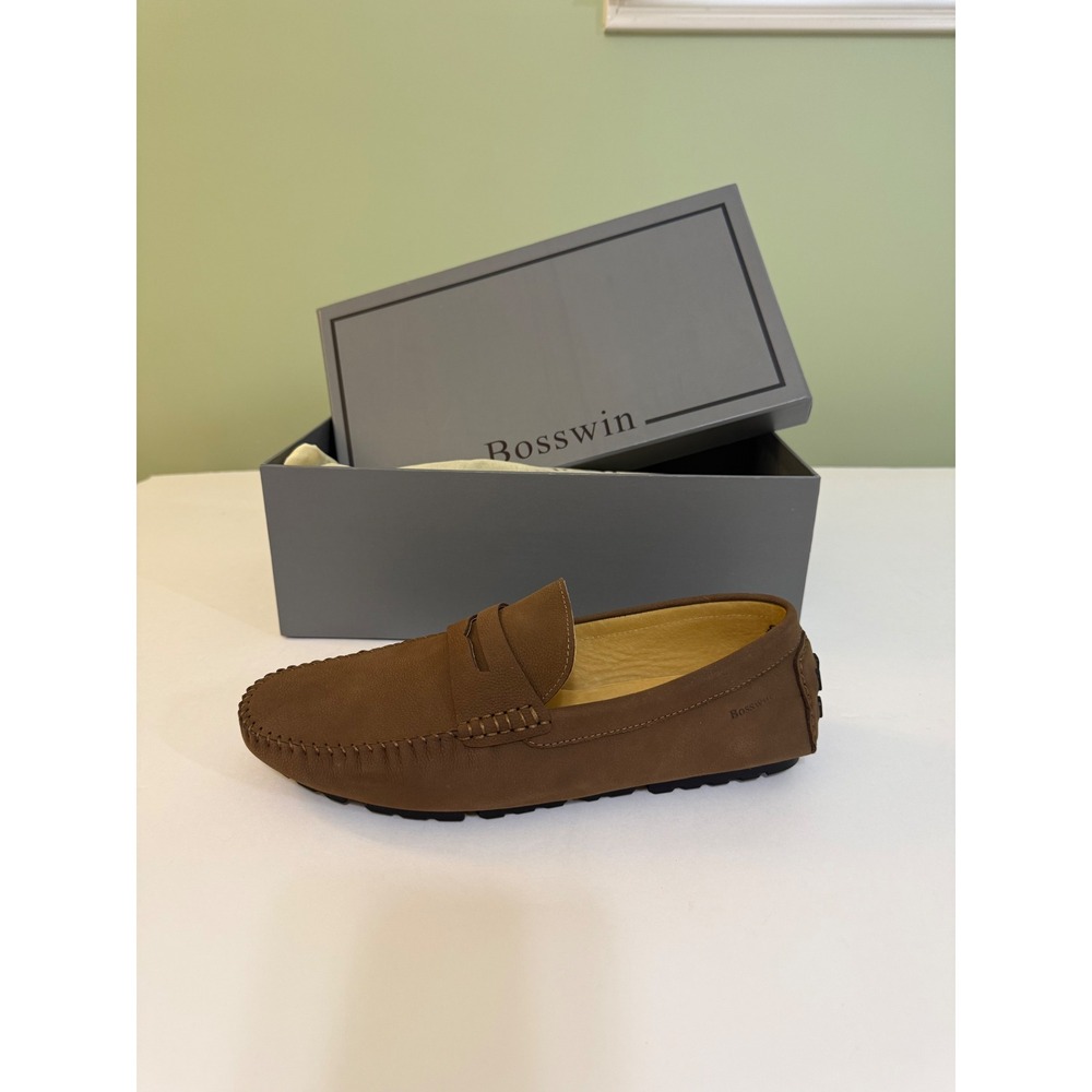 NEW Bosswin Men 8 leather Loafer Driving Shoes Brown slip on business casual‎